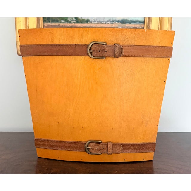 Wood Vintage Hermès-Style Equestrian Strap-and-Buckle Waste Basket For Sale - Image 7 of 7