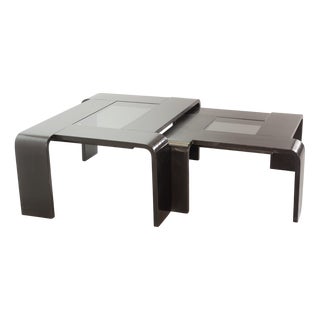 Rectangular Black Lacquered Plywood Coffee Table with Smoked Glass Panel by Åke Fribyter, 1970s For Sale