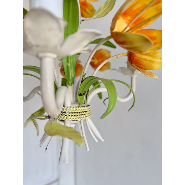 Vintage Tole Tulip Chandelier in Orange and Yellow Painted Steel, 1960s For Sale - Image 10 of 18