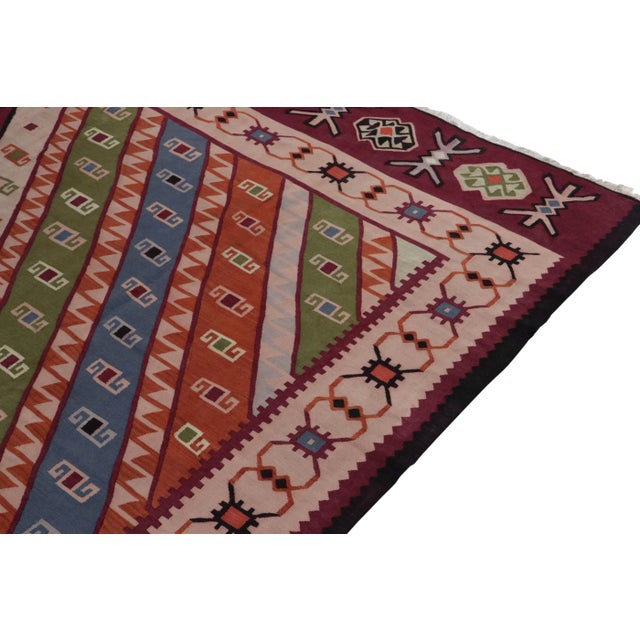 1920s 1920s Antique Tribal Kilim in Rare Bordeaux With Vibrant Geometric Patterns For Sale - Image 5 of 6