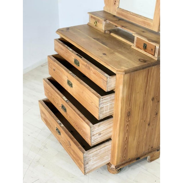 Antique Biedermeier Pine Brass Dressing Table with Mirror Attachment, 1900 For Sale - Image 3 of 10