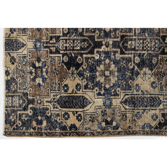 Textile Brown Vintage Persian Distressed Wool Rug With Geometric Pattern For Sale - Image 7 of 8