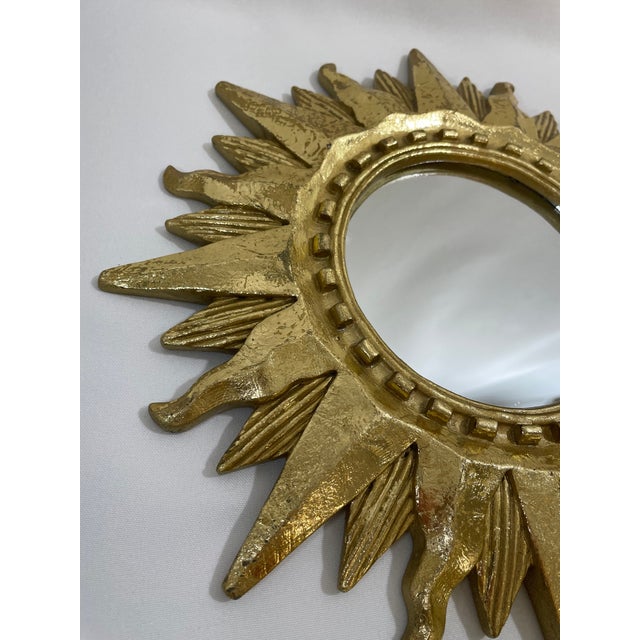Late 20th Century Gold Gilded 12.5" Sunburst Wall Mirror For Sale - Image 6 of 18