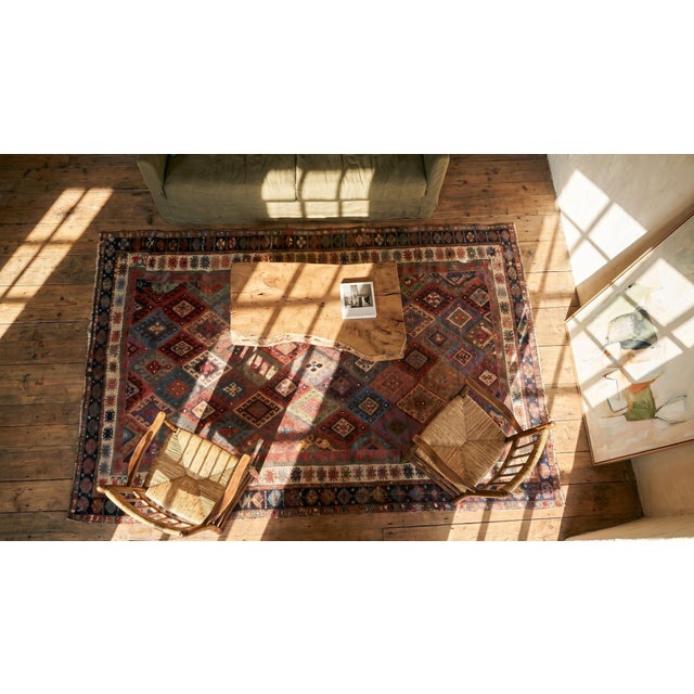 1890s Multicolor Diamond Tribal Antique Persian Kurdish Rug 4'0"x 7'4" Handknotted Wool Carpet For Sale In New York - Image 6 of 8