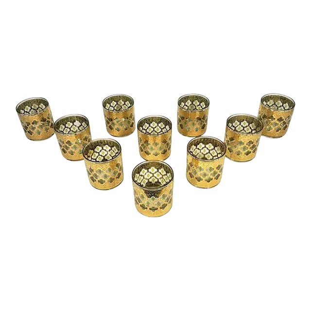 1960s Culver 22k Valencia Glassware Barware Mid Century Set of 10 For Sale
