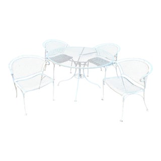 1970s Woodard “On the Terrace” Wrought Iron Patio Dining Set by Carolina Forge, Set of 5 For Sale
