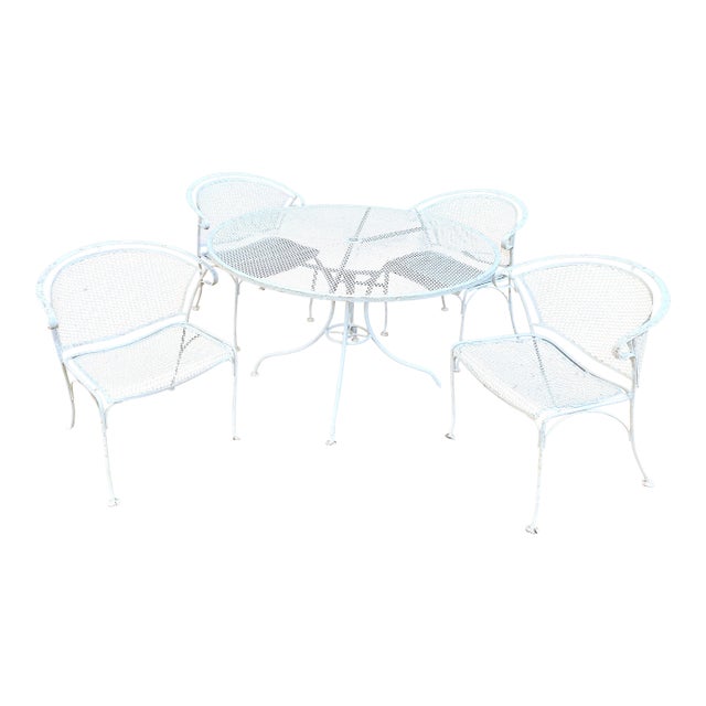 1970s Woodard “On the Terrace” Wrought Iron Patio Dining Set by Carolina Forge, Set of 5 For Sale