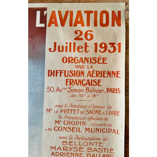 1930s Journee Historique De l'Aviation 1931 Historic Early French Aviation Poster Linen Backed 46”x61” For Sale - Image 4 of 6
