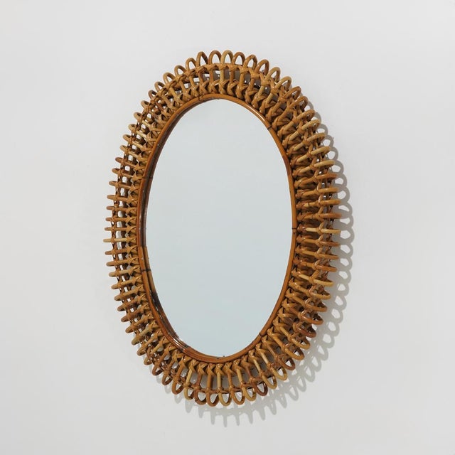 Wall Mirror with Rattan Frame, 1950s For Sale - Image 4 of 12