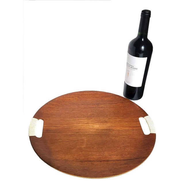 Wood Mid 20th Century Scandinavian Teak Tray With Wrapped Handles in the Style of Arthur Umanoff For Sale - Image 7 of 11