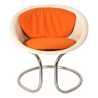 Vintage Small Fiberglass Armchair in Metal and Textile, Italy, 1970s For Sale