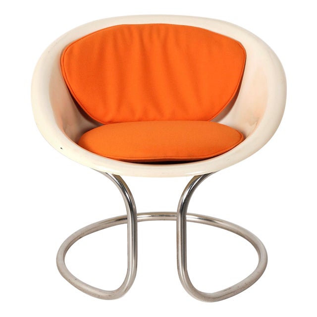 Vintage Small Fiberglass Armchair in Metal and Textile, Italy, 1970s For Sale