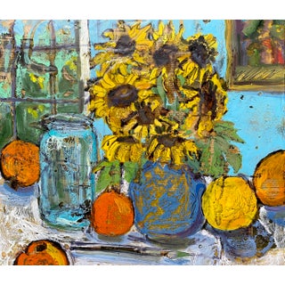"Sunflowers from the Garden" Contemporary Expressionist Style Encaustic Painting by James Hartman For Sale