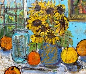 "Sunflowers from the Garden" Contemporary Expressionist Style Encaustic Painting by James Hartman