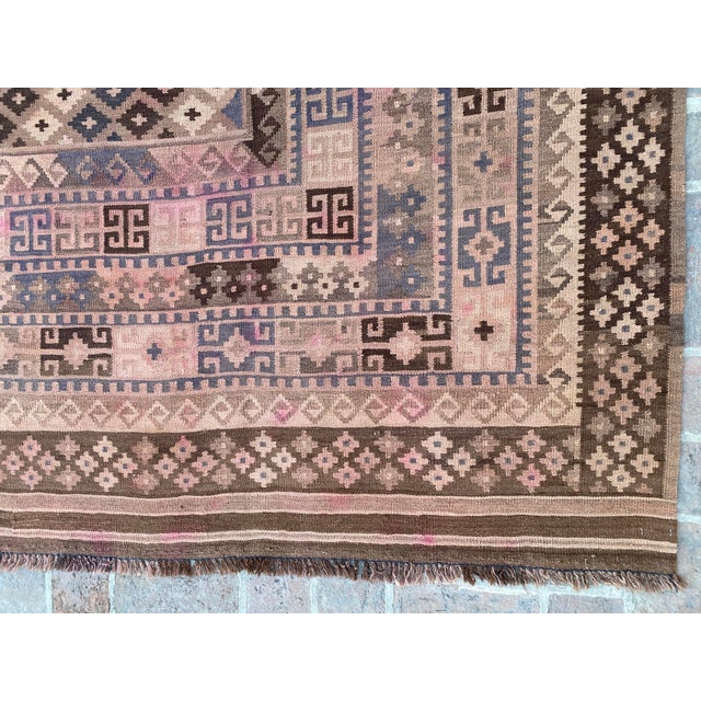 Blue Handwoven Maimana Ghalmori Kilim Rug in Brown, Blue and Rose, 9.6 X 13.6 Ft For Sale - Image 8 of 12