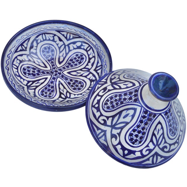Ceramic Early 20th Century Handmade Blue-Patterned Moorish Ceramic Lidded Bowl For Sale - Image 7 of 11