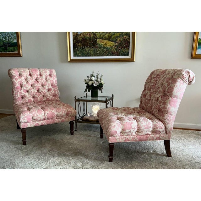 Raspberry Pink Pair of Martha Stewart for Bernhardt Tufted Slipper Chairs For Sale - Image 8 of 10