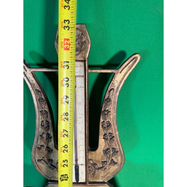 Early 19th Century Antique French Charles X Giltwood Lyre Barometer and Thermometer, Binda, Verdun For Sale - Image 5 of 6