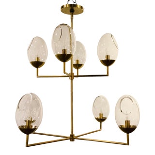 John Richard Mid-Century Modern Style Brass and Glass Chandelier For Sale