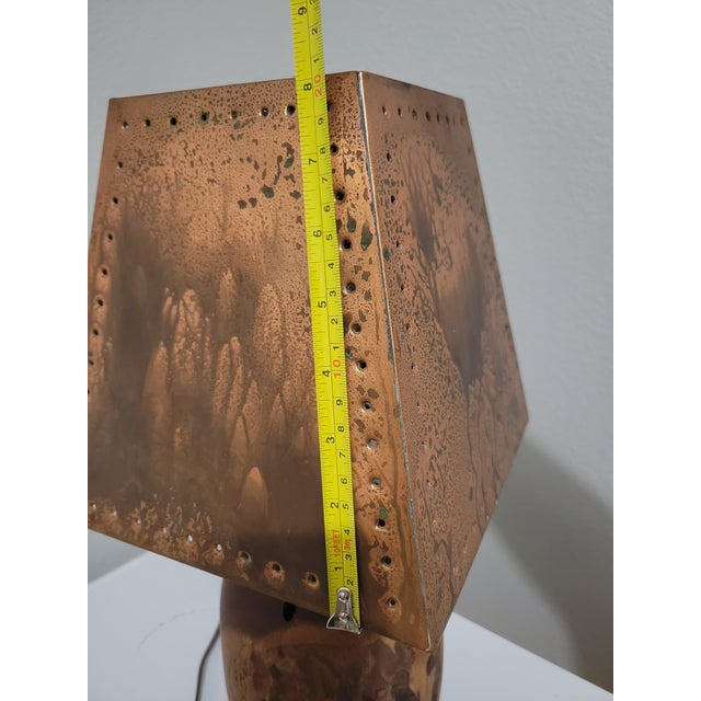 Vintage 1970s Kohler Sculptural Burl Wood Lamp With Pierced Copper Shade For Sale - Image 12 of 18