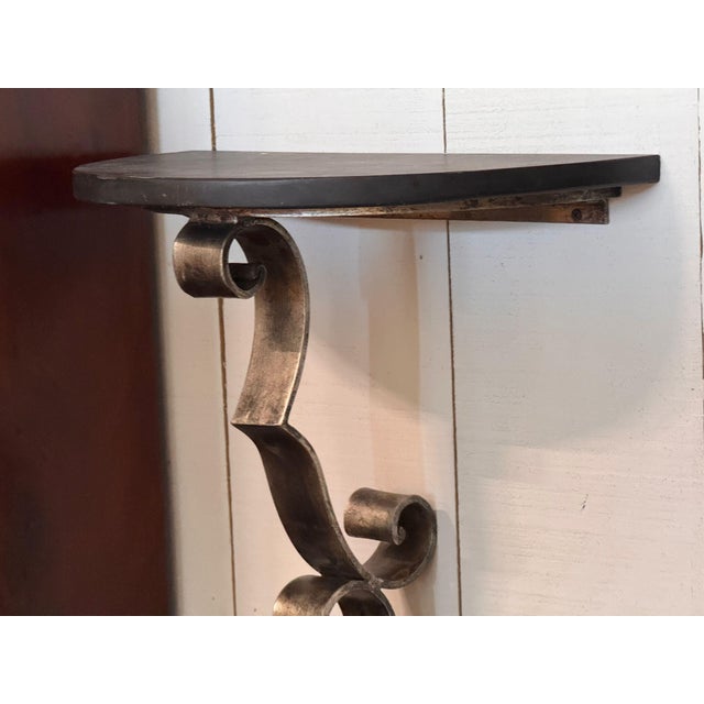 Steel and Marble Wall Console With Scrolled Bracket For Sale - Image 4 of 7