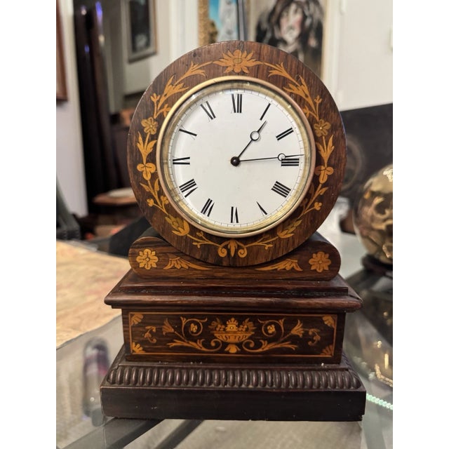 Early 19th Century English Regency Desk Clock With Inlay For Sale In Los Angeles - Image 6 of 10