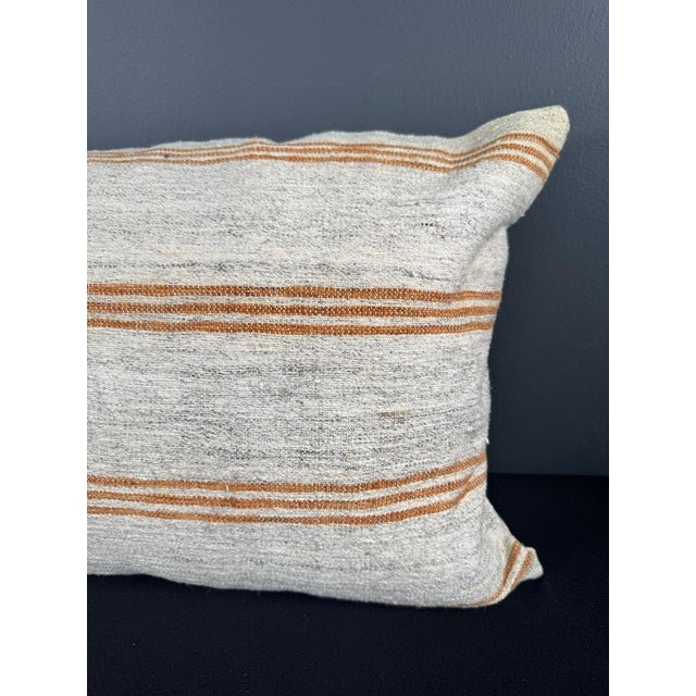 Turkish Hemp Pillow Cushion Natural Beige Rust Pillow Cushion Cover 16" x 24" For Sale - Image 4 of 4
