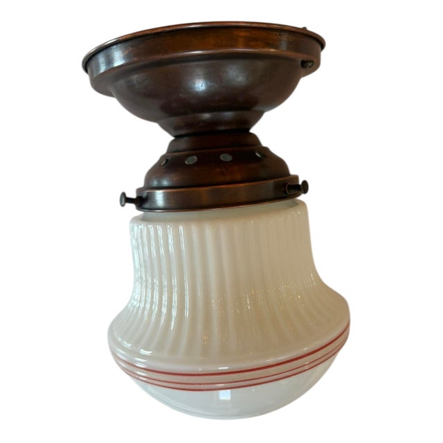 Metal Vintage Schoolhouse Ceiling Light Fixture With Stripes For Sale - Image 7 of 7
