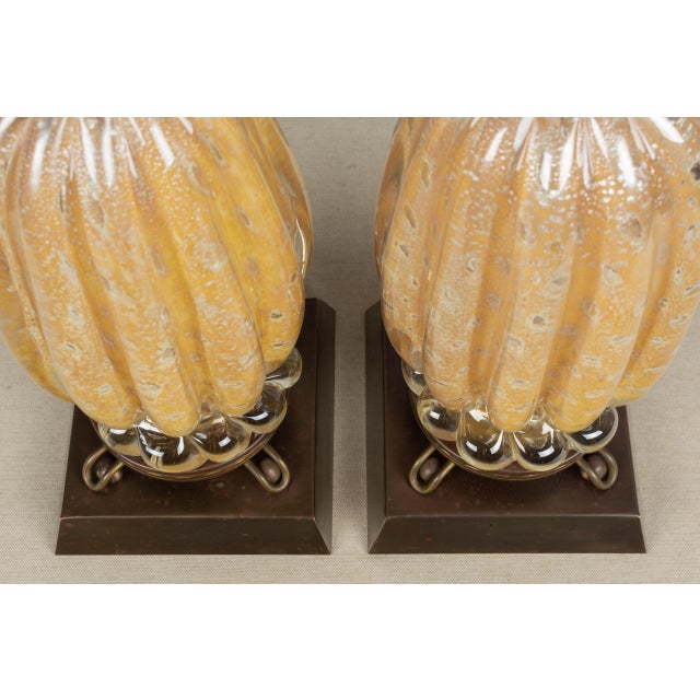 Gold Barovier & Toso Murano Glass Lamps Pair For Sale - Image 8 of 9