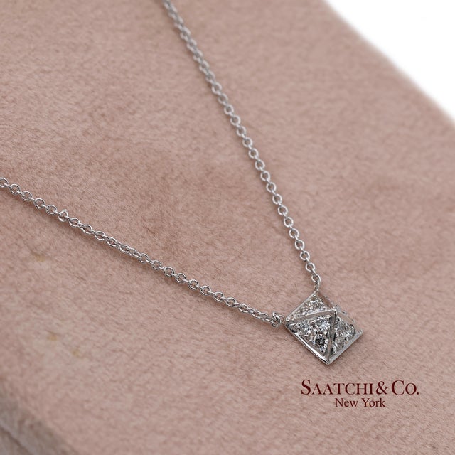 Metal 18k(750) White Gold Natural Diamond Square Shape Pendant Necklace With Chain For Sale - Image 7 of 12