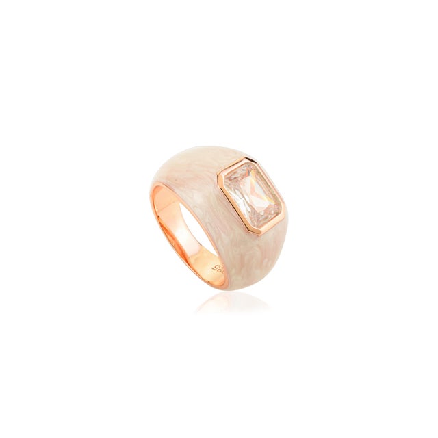 Octagon Cut Cubic Zircon Dome Ring in Rose Gold Finish- Size 7 For Sale - Image 4 of 10