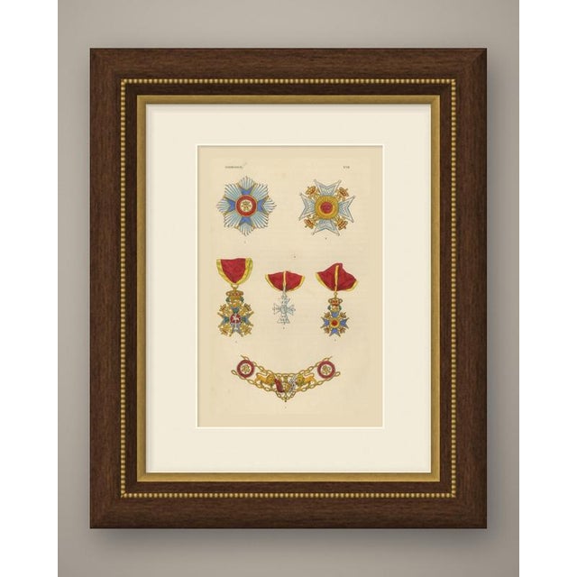 This is an original antique wood engraving, colored by hand, showing insignia of the duchy of brunswick. At the upper left...