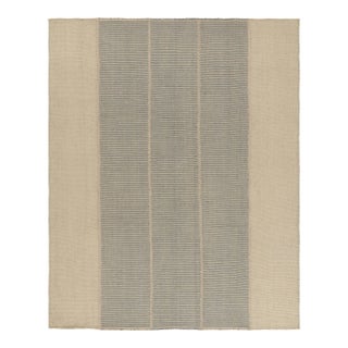 Rug & Kilim’s Contemporary Kilim With Textural Beige and Ice Blue Stripes For Sale