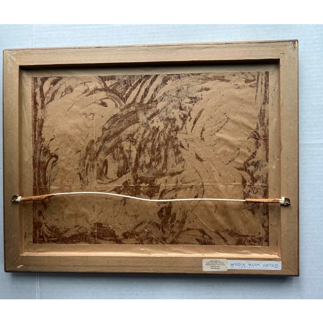 Vintage Acrylic Still Life Painting of a Violin, Sheet Music and Two Apples For Sale - Image 4 of 5