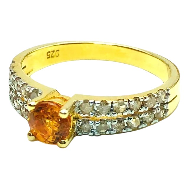 Bochic "Capri" Vintage Cognac Sapphire & Diamond Ring Set 18K Gold & Silver For Sale