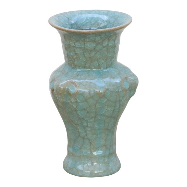 Antique Chinese Crackle Blue Glaze Vase For Sale