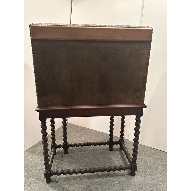 Jacobean Style Tapestry Covered Desk on Barley Twist Base For Sale - Image 12 of 12