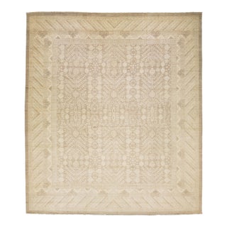 Hand-Knotted Khotan Inspired Transitional Wool Rug - Neutral Earth Tones 18x20 For Sale