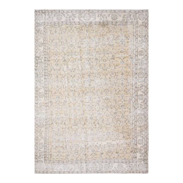 1970s Vintage Turkish Handmade Wool Cotton Beige Area Rug For Sale