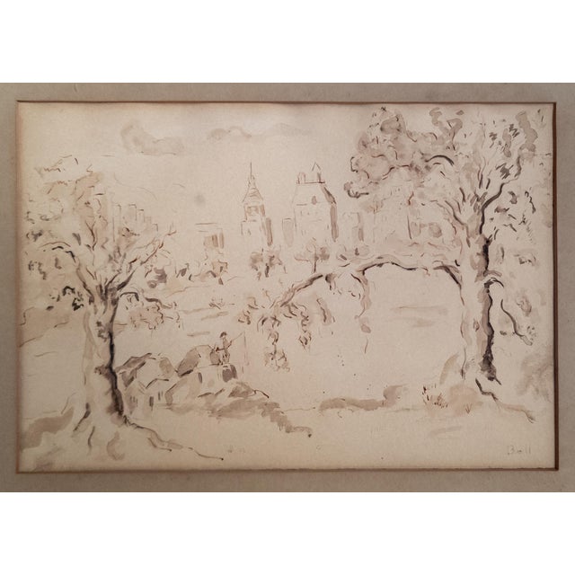 American 20th Century American Pen and Ink Drawing of Central Park New York City, Signed Bell For Sale - Image 3 of 13