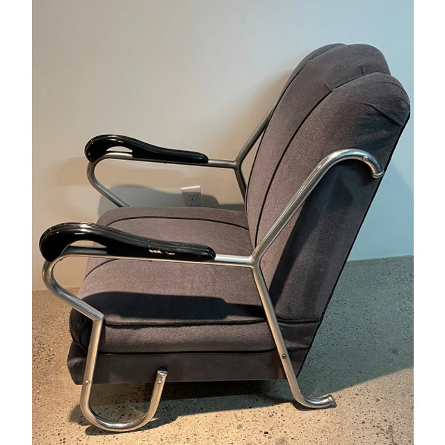 Gray 1930s Art Deco Club Chairs With Chrome and Ebonized Wood Handles - a Pair For Sale - Image 8 of 11