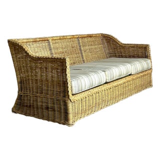 Vintage Coastal Braided Rattan Sofa For Sale
