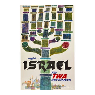 Vintage Israel Fly Twa Travel Advertisement Poster by David Klein For Sale