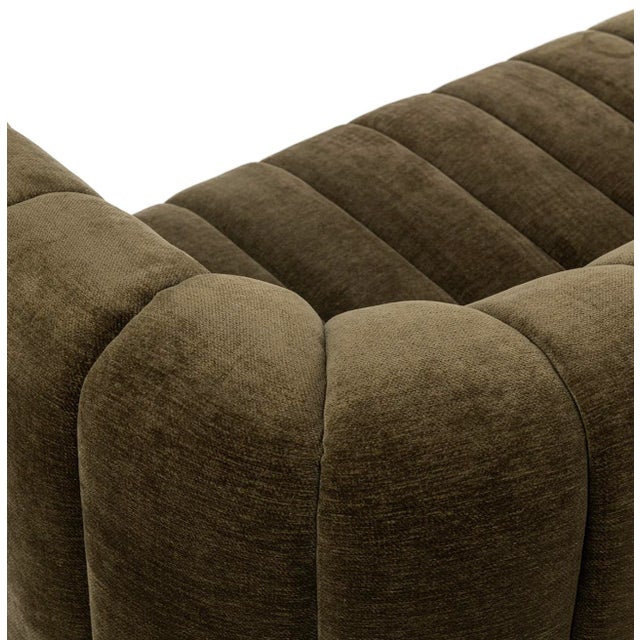Wood Olive Velvet Tufted Sofa For Sale - Image 7 of 8