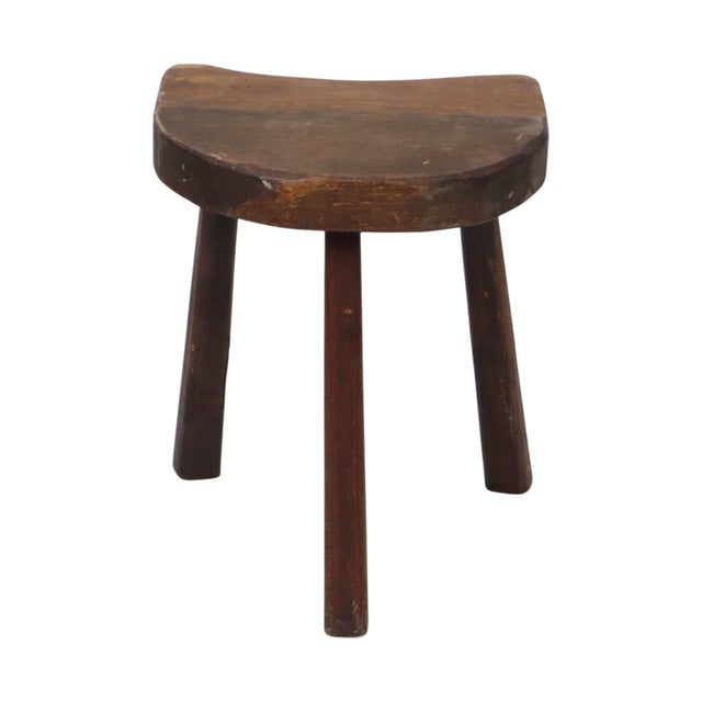 Vintage Rustic Wabi-Sabi Wooden Three-Legged Milking Stool, France For Sale - Image 4 of 18