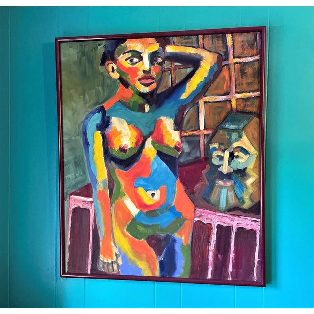 Textile Late 20th Century Fauvist Palette Portrait of Woman Oil Painting, Framed For Sale - Image 7 of 7