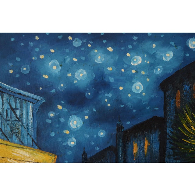 Wood Mid Century Impressionist Style Night Cafe & Street Scene Painting For Sale - Image 7 of 12