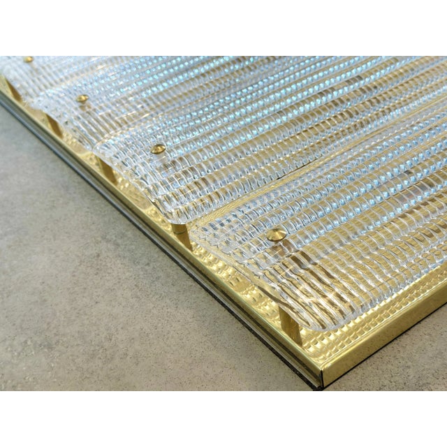 Mid-Century Modern Contemporary Italian Luxury Brass Wall Sconce in Diamanted Murano Glass and Flush Mount For Sale - Image 3 of 7