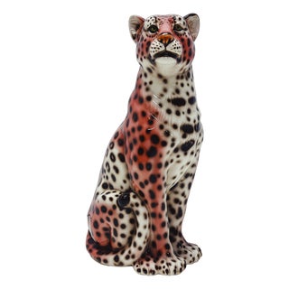 Pink Leopard Statue in Ceramic by Ceramiche Boxer For Sale