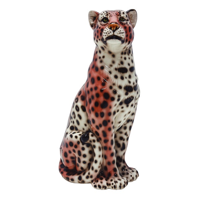Pink Leopard Statue in Ceramic by Ceramiche Boxer For Sale